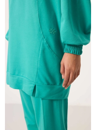 O Yaka Basic Oversize Deniz Yeşil Kadın Eşofman Tunik Takım 