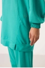 O Yaka Basic Oversize Deniz Yeşil Kadın Eşofman Tunik Takım 