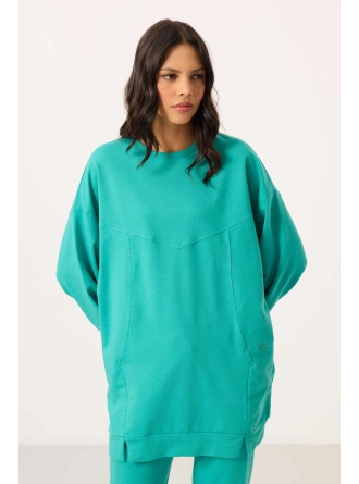 O Yaka Basic Oversize Deniz Yeşil Kadın Eşofman Tunik Takım 