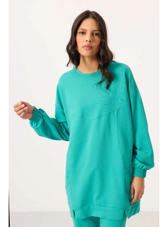 O Yaka Basic Oversize Deniz Yeşil Kadın Eşofman Tunik Takım 