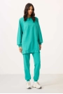 O Yaka Basic Oversize Deniz Yeşil Kadın Eşofman Tunik Takım 