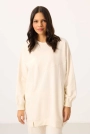 O Yaka Basic Oversize  Ekru Kadın Eşofman Tunik Takım