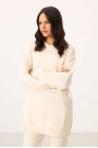 O Yaka Basic Oversize  Ekru Kadın Eşofman Tunik Takım