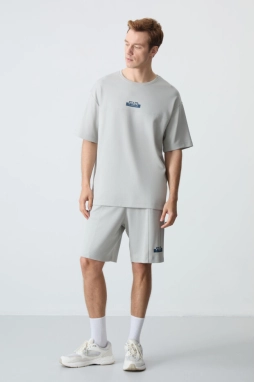Femora Taş Pamuklu Kalın Yumuşak Dokulu Oversize Fit Basic Erkek Şort Takım