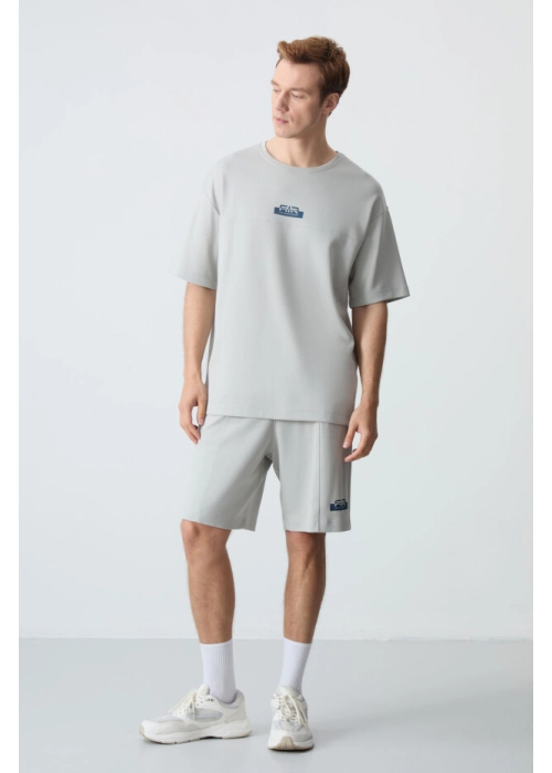 Femora Taş Pamuklu Kalın Yumuşak Dokulu Oversize Fit Basic Erkek Şort Takım