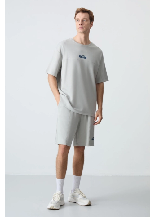 Femora Taş Pamuklu Kalın Yumuşak Dokulu Oversize Fit Basic Erkek Şort Takım