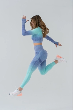 Dikişsiz Push-up Degrade Desen Toparlayıcı Spor Takım