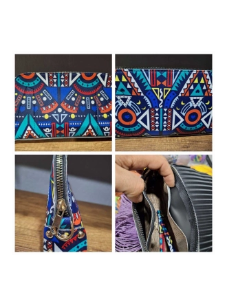 Kadın Renkli Motif Desenli El Askılı Portföy Clutch