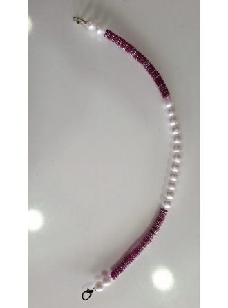 Renkli İlmekler Akrilik İnci Süslemeli Çanta Sapı (42 cm) - Tekli Takılır