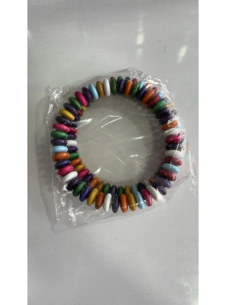 Renkli İlmekler Yuvarlak Boncuklu Örgü Çanta El Tutma Sapı (13 cm)