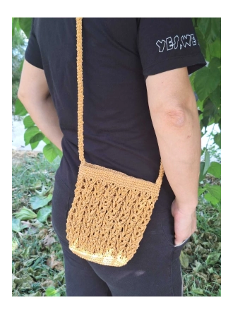 Kağıt İpten Örgü Telefon & Cüzdan Omuz Çantası