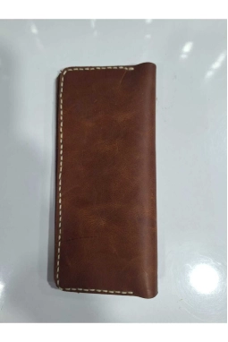 Renkli İlmekler Crazy Gerçek Deriden Üretilme El Yapımı Unisex Cüzdan