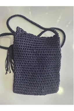 Renkli İlmekler Polyester Makrome İpten Örgü Şık Tasarım Omuz ve Çapraz Kullanım Çantası