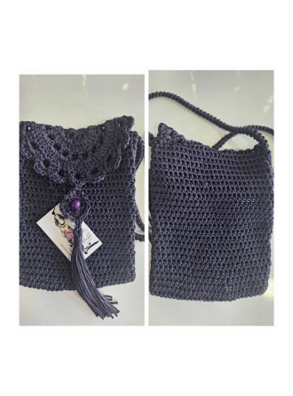 Renkli İlmekler Polyester Makrome İpten Örgü Şık Tasarım Omuz ve Çapraz Kullanım Çantası