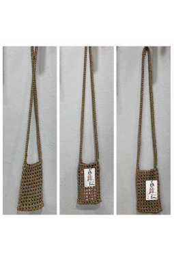Polyester Makrome İpten Örgü Telefon Çantası