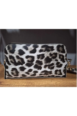 Kadın Siyah Beyaz Leopar Desenli El Askılı Portföy Clutch