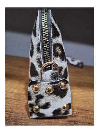 Kadın Siyah Beyaz Leopar Desenli El Askılı Portföy Clutch