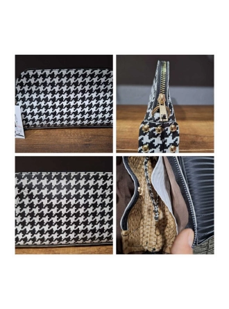 Kadın Siyah Beyaz Desenli El Askılı Portföy Clutch