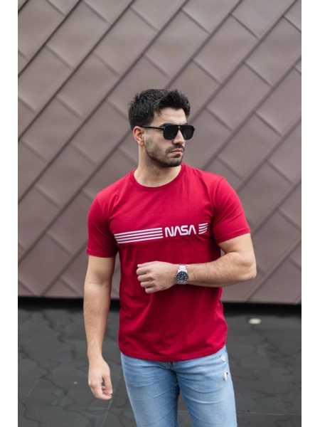 Erkek Kısa Kollu Nasa Baskı Basic Erkek T-shirt