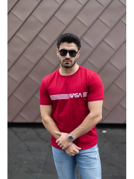 Erkek Kısa Kollu Nasa Baskı Basic Erkek T-shirt