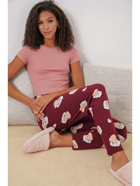 4323 Desenli Pijama Altı - Bordo
