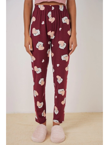 4323 Desenli Pijama Altı - Bordo