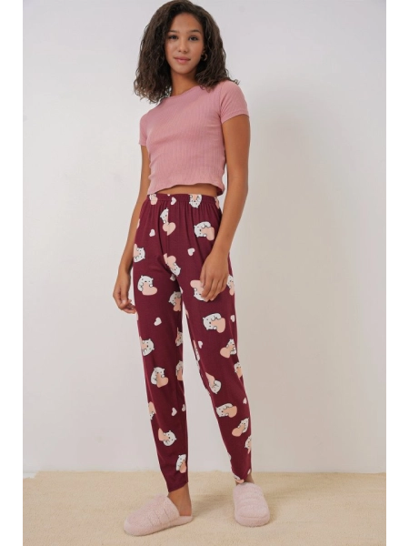 4323 Desenli Pijama Altı - Bordo