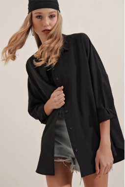 3900 Oversize Uzun Basic Gömlek - Siyah