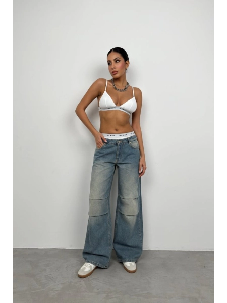 Düşük Bel Diz Katlı Jean