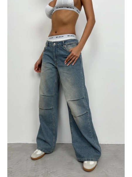Düşük Bel Diz Katlı Jean