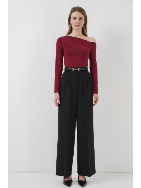 937 Kayık Yaka Sandy Bluz - Bordo