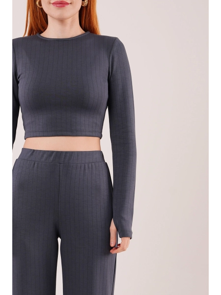 Fitilli Bluz Ve Pantolon Antrasit İkili Takım