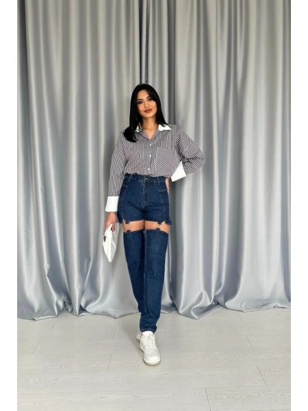 Mavi Askılı İki Parça Jeans Pantolon