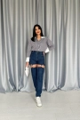 Mavi Askılı İki Parça Jeans Pantolon