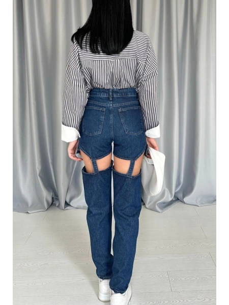 Mavi Askılı İki Parça Jeans Pantolon