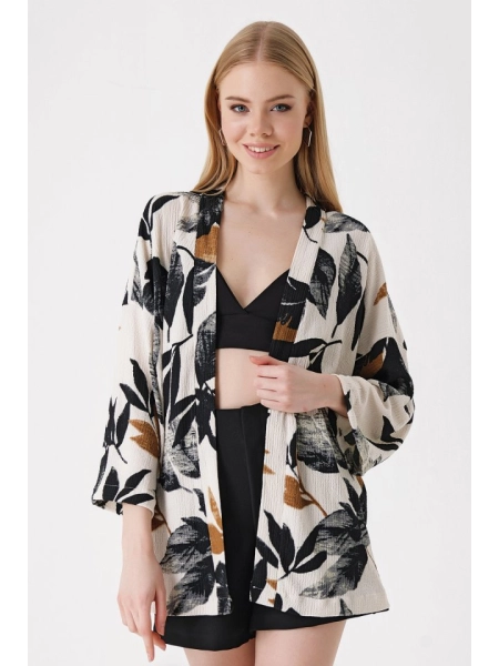 5862 Örme Kimono - D. Siyah