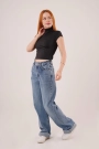 Boğazlı Parlak Kumaş Siyah Crop