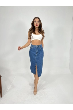 6478 DENİM MIDI SLIT SKIRT-MAVİ