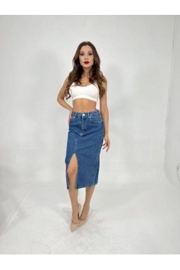6478 DENİM MIDI SLIT SKIRT-MAVİ
