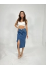 6478 DENİM MIDI SLIT SKIRT-MAVİ