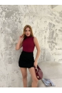 Kolsuz Yarım Bağazlı Badi Bluz - Bordo