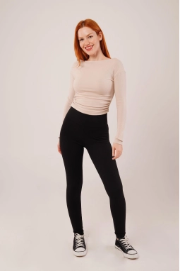 Yaka Detay Uzun Kollu Basic Krem Bluz