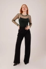Transparan Yeşil Tül Basic Bluz