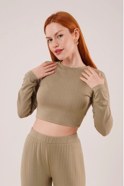Fitilli Bluz Ve Pantolon Yeşil İkili Takım