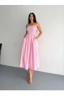 Straplez Pileli Elbise - Pembe