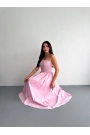 Straplez Pileli Elbise - Pembe