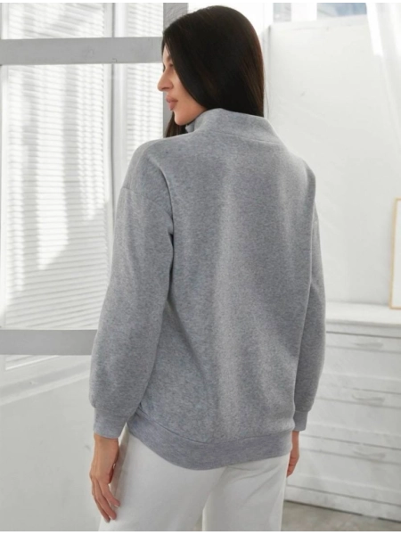 Kadın Uzun Kollu Fermuar Detay üç Iplik şardonlu Kumaş Sweat