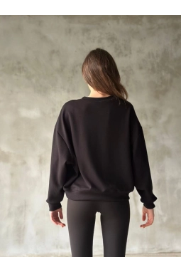 Osy Modal Yumuşak Dokulu Kumaş Bisiklet Yaka Oversize Sweatshirt - Siyah