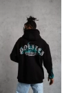 Erkek Üç İplik İçi Pamuklu Alev Baskılı Kapüşonlu Sweatshirt - Siyah