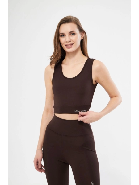 Kolsuz Sporcu Baskılı Crop - Kahve